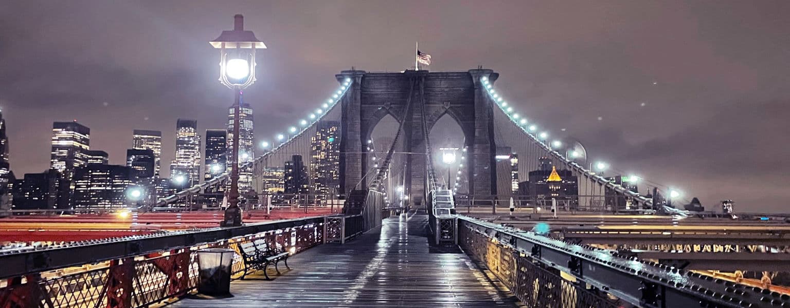 Bridge city lights at night